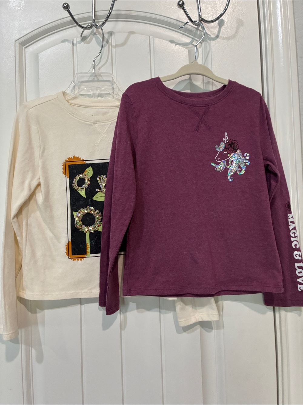 wonder nation Plum Long-Sleeve Top with Sequin Unicorn SOLD AS SET